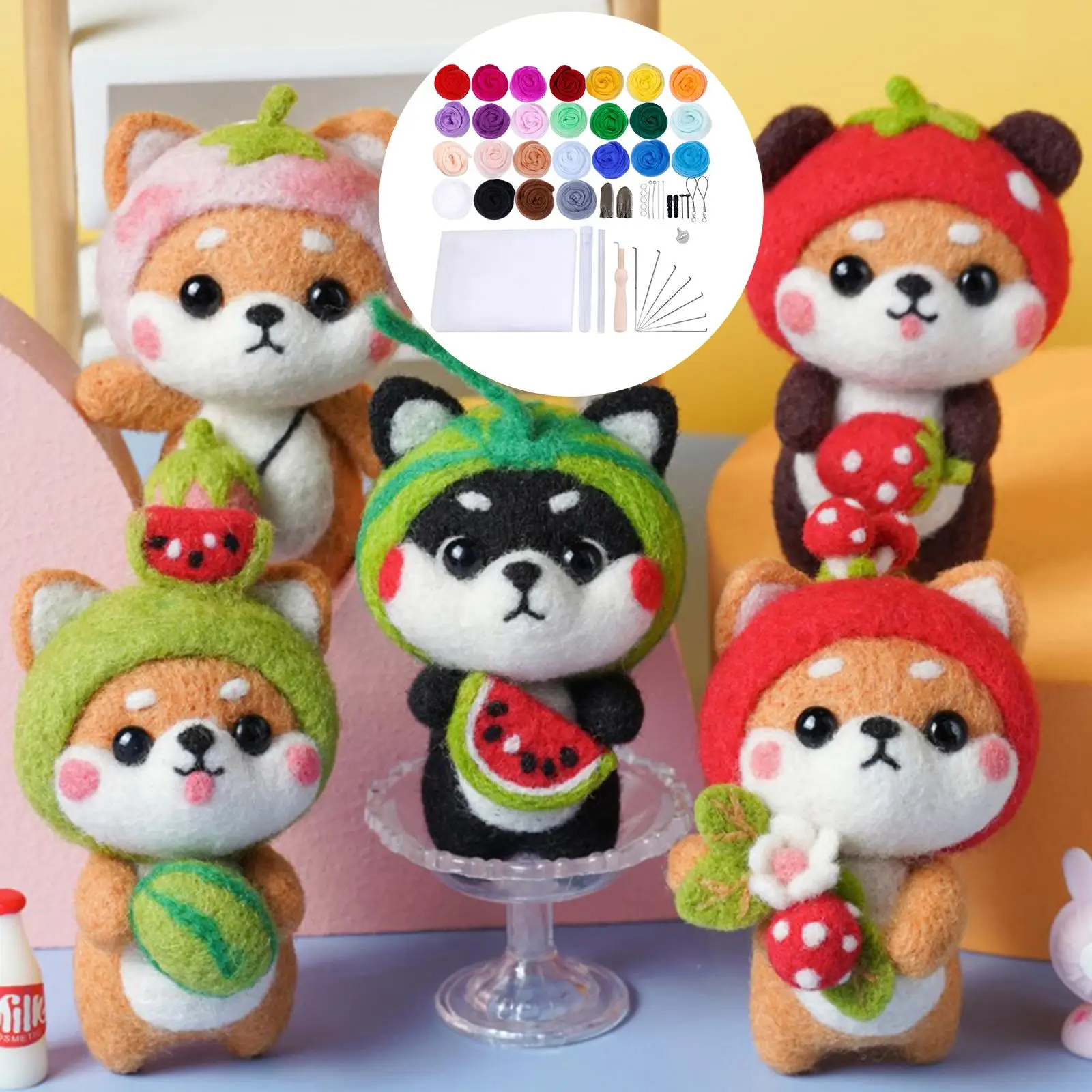 Needle Felting Kit Roving Wool Yarn Starter Set for Creative Sewing Material and DIY Crafts for Adults