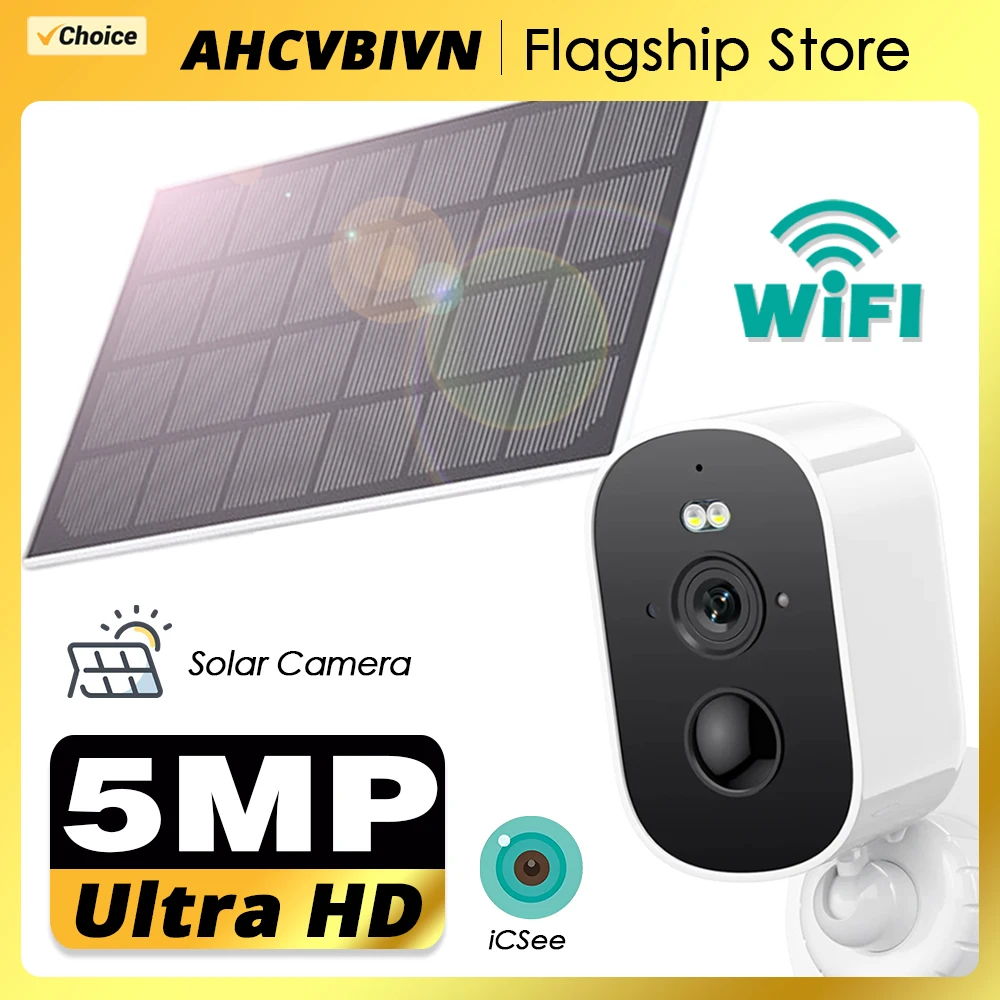 

WiFi IP Camera Solar Panel Battery Powered Wireless Outdoor Security 5MP HD CCTV Video Surveillance PIR Human Detection iCSee