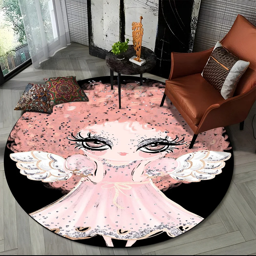 3D Cute Ballet Girl Ballerina Fairy Cartoon Area Rug,Round Carpet for Living Room Bedroom Sofa Decoration,Kid Non-slip Floor Mat