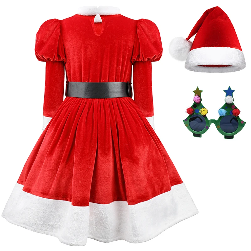 2025 New Year Christmas dress 4-12 year old girl fancy party Santa Santa Santa Holder Santa Santa Santa Sweetheart Playing Cloth