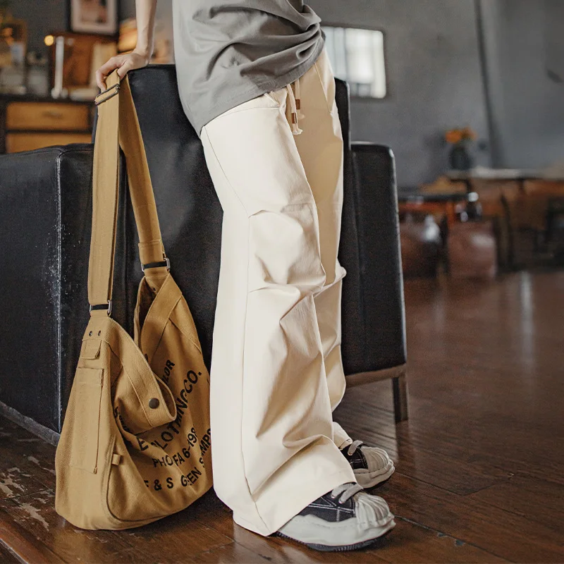 

Maden Women's Casual Cargo Pants Ivory White Outdoor Trackpants Wide Leg Loose Straight trosuers with Pleated Knee for Autumn