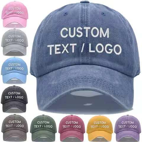Custom Text Logo Embroidery Vintage Washed Cotton Baseball Cap Fashion Women Men Hat Sport Viso... product image