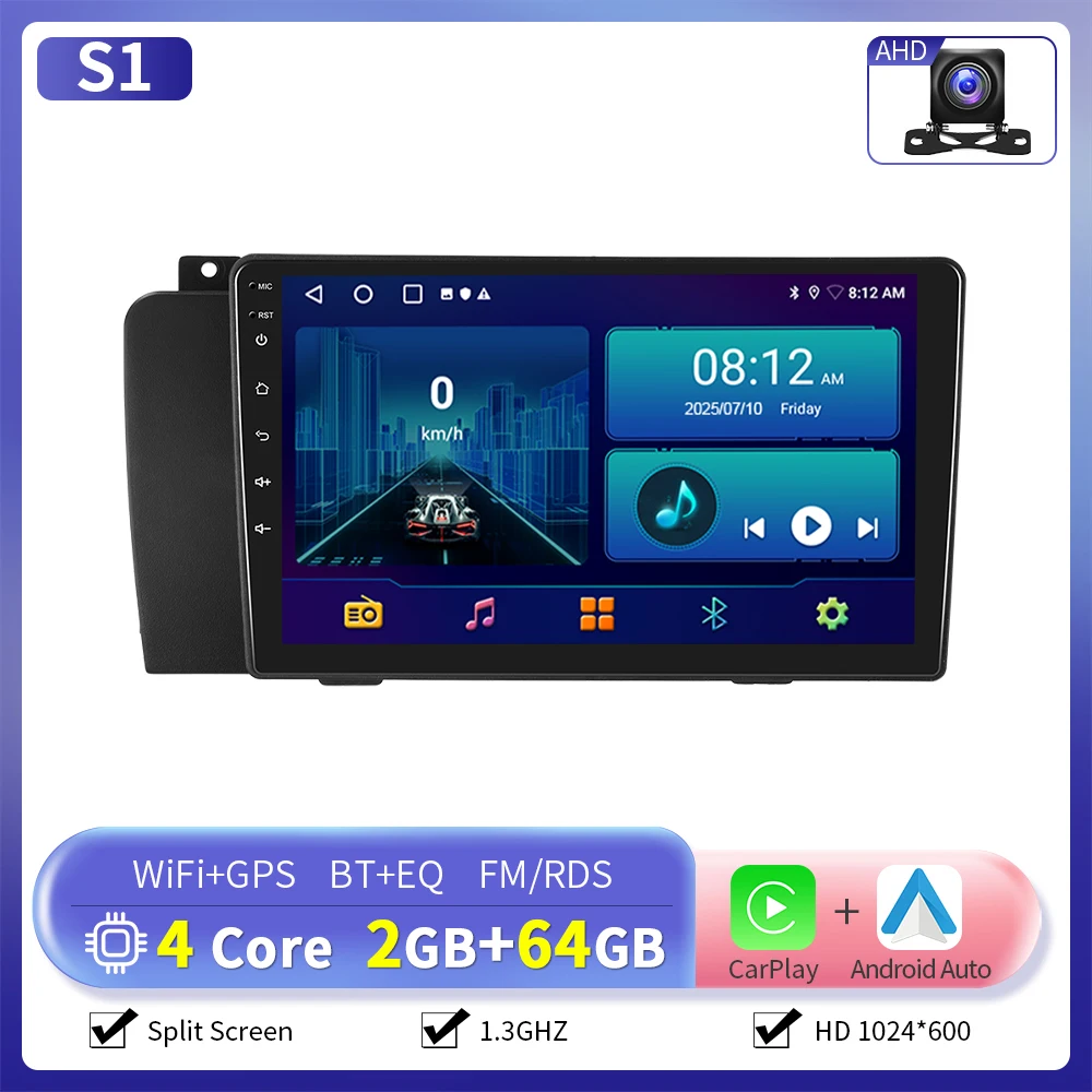 Camecho 6 + 128G Draadloze CarPlay Android Auto Autoradio voor Volvo XC70/V70/S60 2004-2007 GPS Stereo 4G WIFI Multimedia Speler