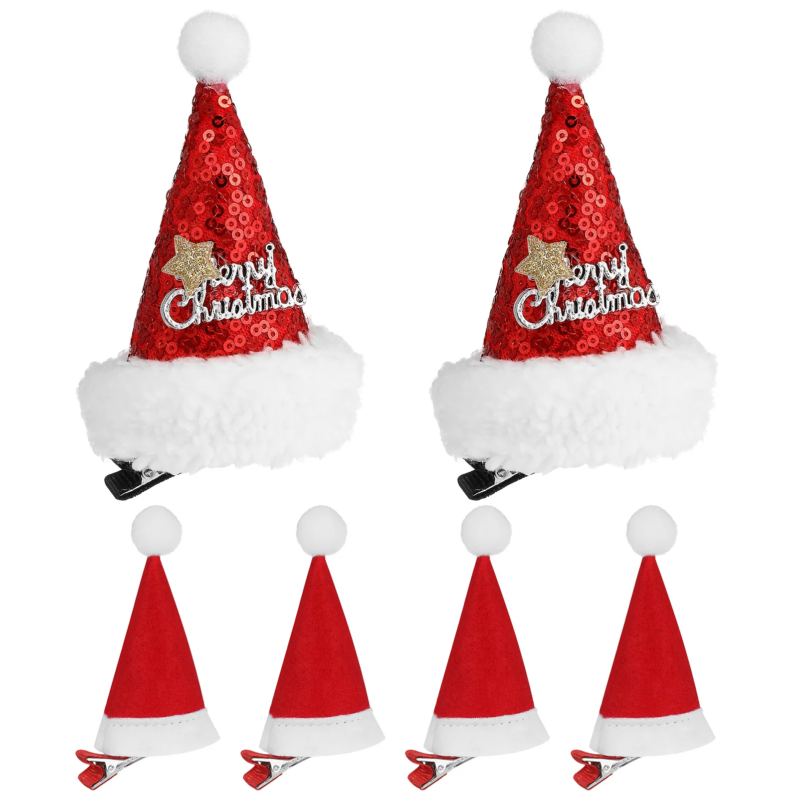 

6Pcs Christmas Hat Hairpin Sequins Clips Durable Hair Accessories Xmas Hairpin for Holiday Gift