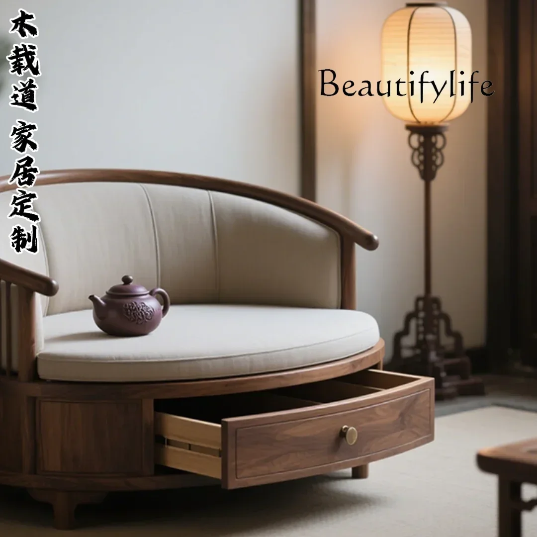 

Pd B FKNew Small-sized Household Minimalist Light Luxury Sofa North American Black Walnut Solid Wood Single Sofa