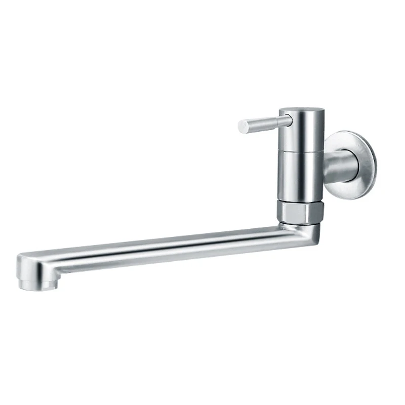 Grifo de cocina con rotación de 180 grados, fregadero, fregona, piscina, acero inoxidable, alargado, montado en la pared, grifos de agua fría