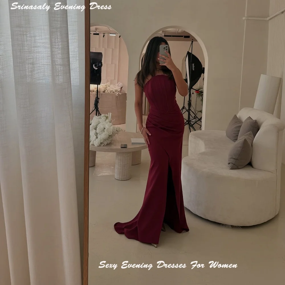 Crêpe Avondjurk Voor Sexy Vrouwen Strapless Aangepaste Corset Cocktail Party Jurken Met Split Zeemeermin Formele Prom Dress 2025