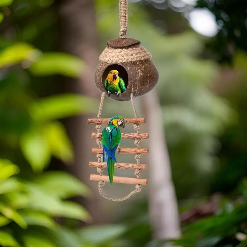 R9JC Coconuts Bird Shell Breed House Natural Birdhouse Toy Parakets rustende kooi