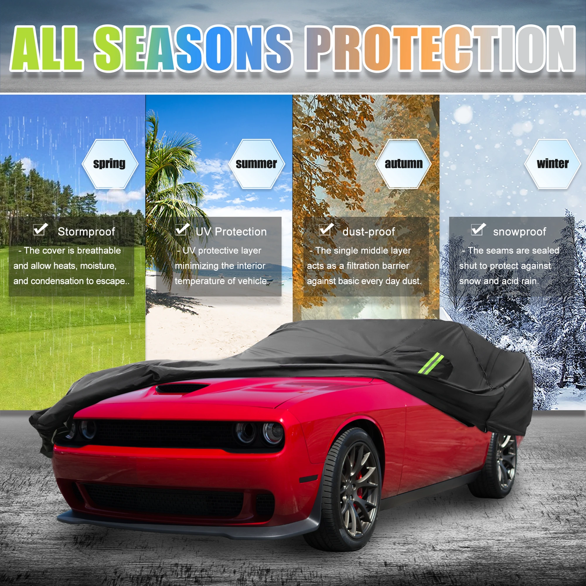 

Водонепроницаемый автомобильный чехол Uxcell для Dodge Challenger 2008-2023 с молнией, черный
