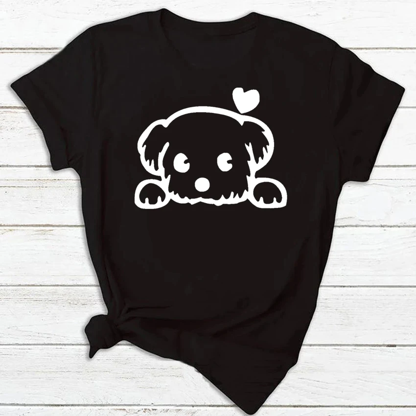 T-Shirt da donna Fashion Dog Heartbeat Print T-Shirt divertente anni '90 T-Shirt da donna per T-Shirt nera da donna vestiti top bianchi