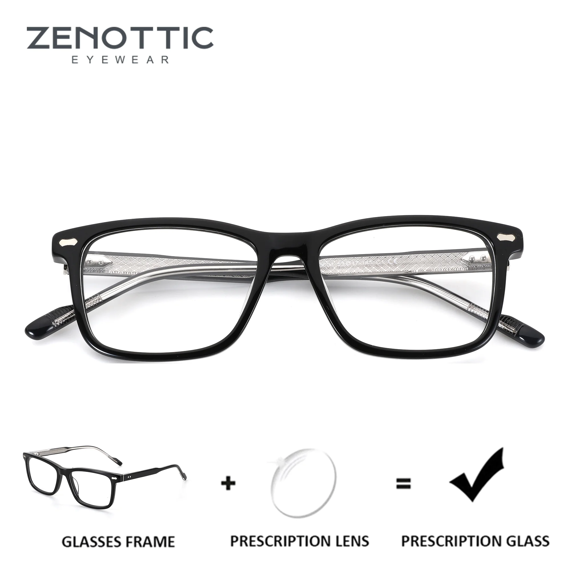 zenottic-長方形アセテート処方眼鏡フォトクロミック光学眼鏡抗青色光近視メガネ視力用男性用