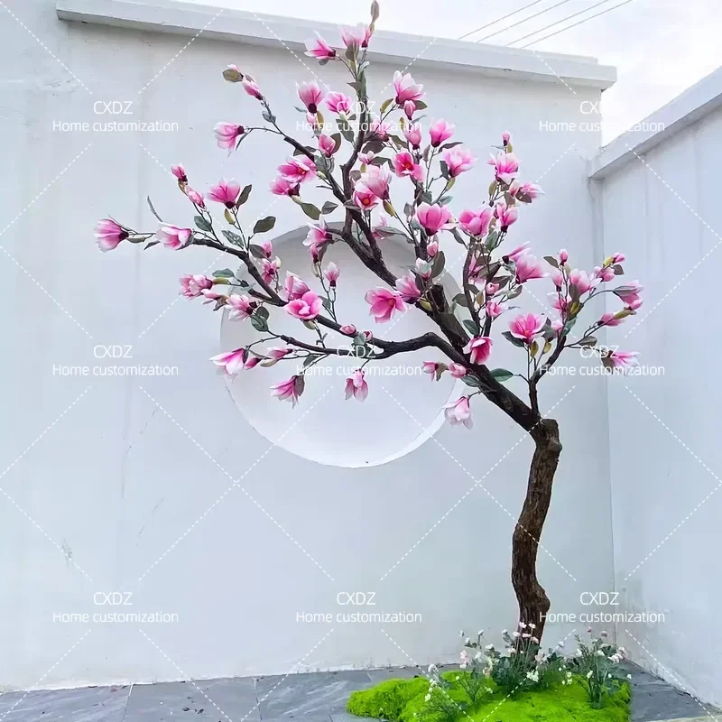 Simulation Magnolia Tree Large Floor to Ceiling Window Decorative Floral Landscaping Ornament Indoor Green Plant Hall Fake