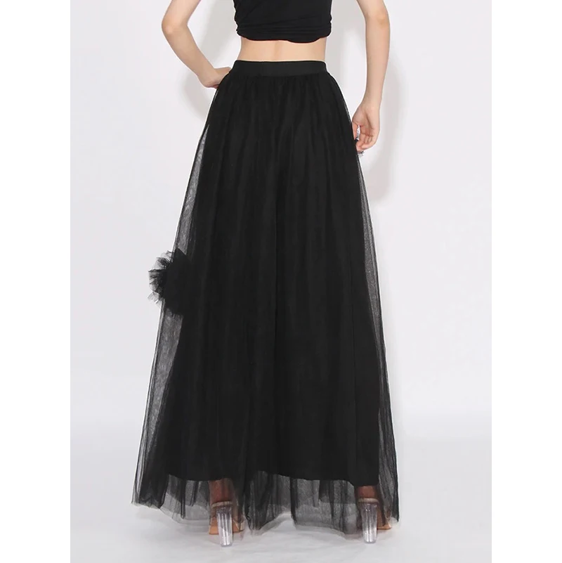 Krisnanas 2024 Fashion A-Line Loose Contrast Color See-Through Split-Joint Three-Dimensional Flower Tulle Skirts Bottoms