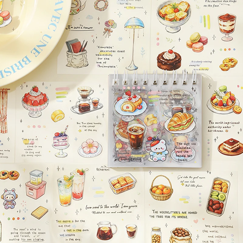 

Vintage Cute Pre-Cut Food & Floral Sticker Book, Decor Stickers for Junk Journals, Phone Cases & Photo Albums