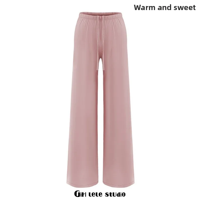 Pantalones de pierna ancha de cintura alta para mujer, pantalón informal de corte recto, holgado, con cintura elástica, pantalones largos Dstring Pure Desire Sle