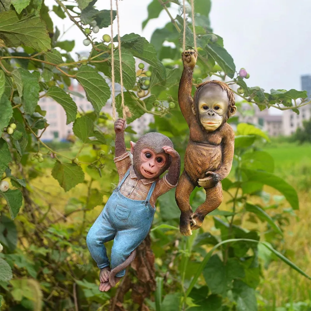 Creative Garden Decoration Monkey Statue Monkey Chimp Resin Hanging Ornaments Waterproof Monkey Sculpture Home