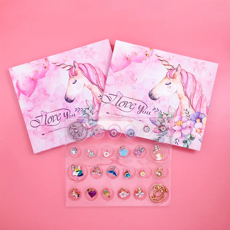 Unicorn Blind Gift Box Mixed Color DIY Accessories Set Colorful Pendant Beads Christmas Cartoon Children Chain Charms Bracelet