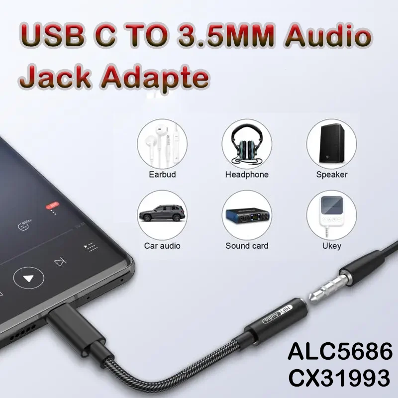 ALC5686 CX31993 Cavo audio digitale USB tipo C a 3,5 mm AUX Nero Rosa HiFi USB DAC Decodificatore audio AMP Adattatore telefonico per Android
