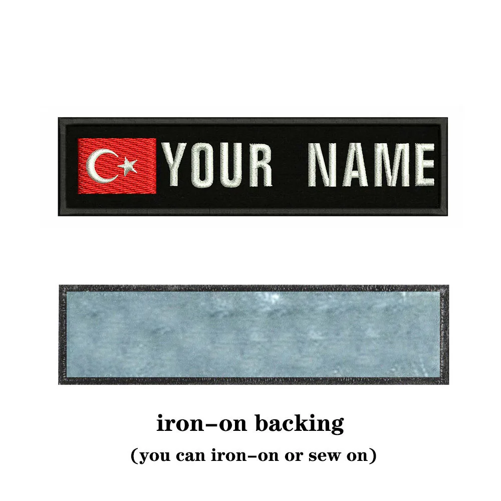 Turkish Flag Turkey 10X2.5cm Embroidery Custom Name Text Patch Stripes Badge Iron On Or  Patches