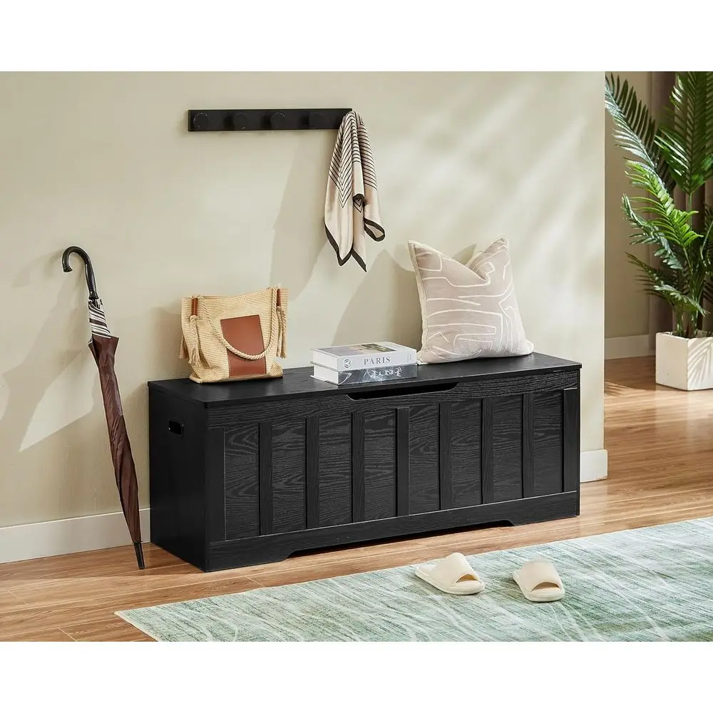Duża drewniana ławka do przechowywania z miejscem na buty, udźwig 100 kg, łatwy montaż, czarna