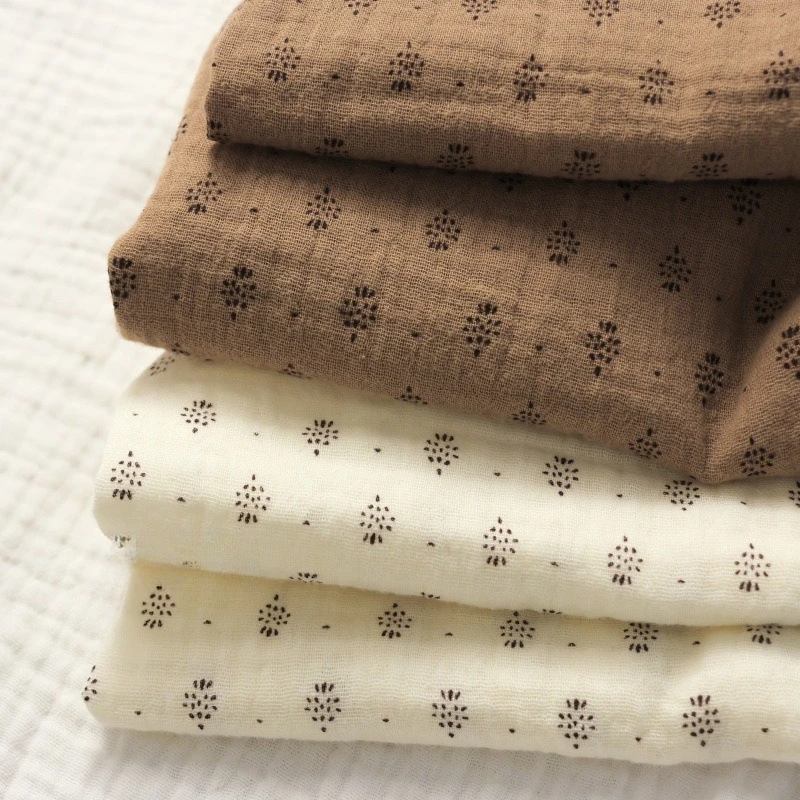 135x50cm Retro Coffee Beige Floral Cotton Double Layer Crepe Baby Drool Bib Hair Tie Sleepwear Sewing Cloth