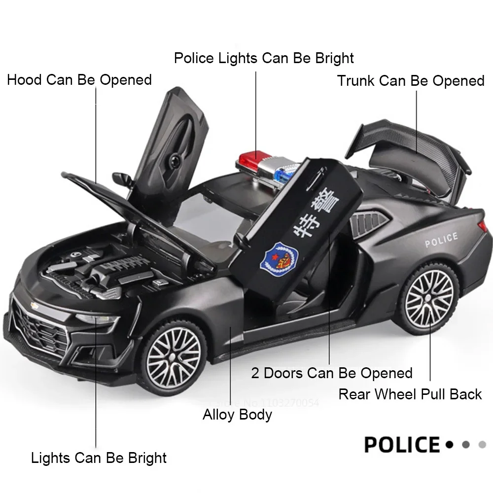1/32 Camaroของเล่นDiecastรถยางยางจําลองภายในดึงกลับเสียงแสงของเล่นตกแต่งเด็กของขวัญ