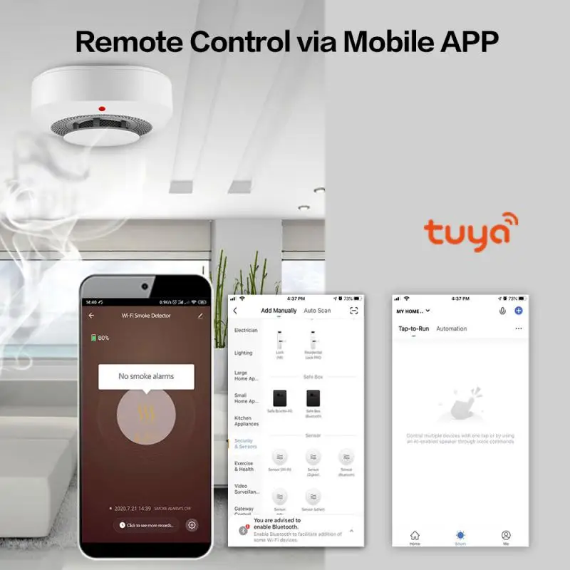 Tuya Wifi Rookmelder Sensor 90DB Alarm Fire Smart Rookmelder Wifi Fire Bescherming Home Security Alarm Smart Leven App