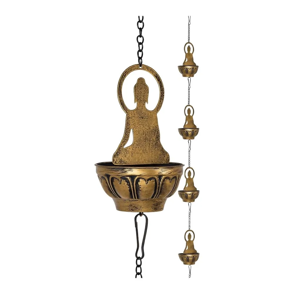 Buddha Cup Rain Chain for Gutters 10.2ft Iron Material Designed for Residential Roof Drainage and Visual Interest