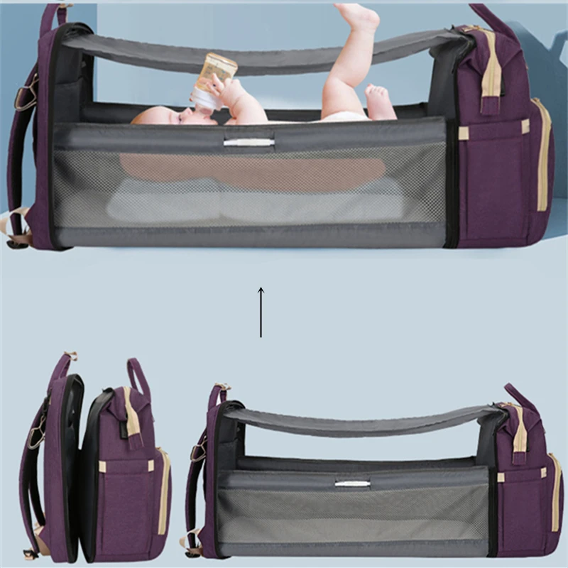 Portable Baby Folding Bed Mommy Bag Folding Mosquito Net Multifunctional Outgoing Portable Mother and Baby Backpack Large Capaci