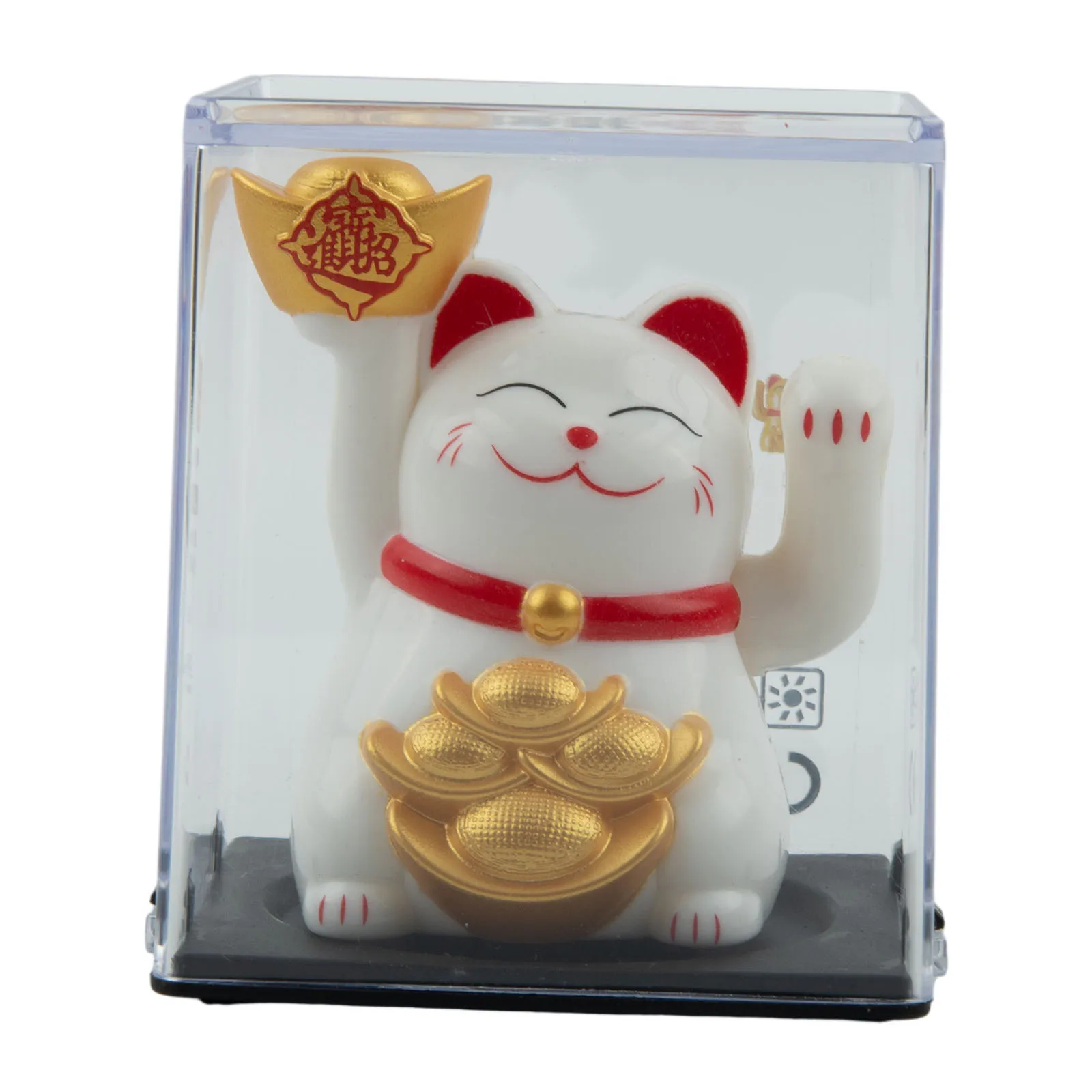 Gold Solar Powered Waving Hand Fortune Cat Lucky Cat For Home Office Car Decor New Year Figurines Feng Shui Ornament 2 Inch