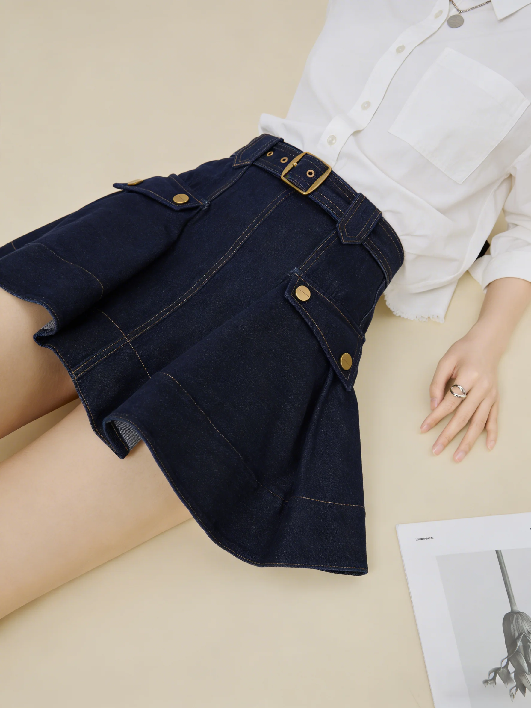 

Ретро джинсовая пышная юбка Deep Blue Wave в рабочем стиле, А-силуэт, женская, новинка 2026, повседневная, с высокой талией, полиэстер...