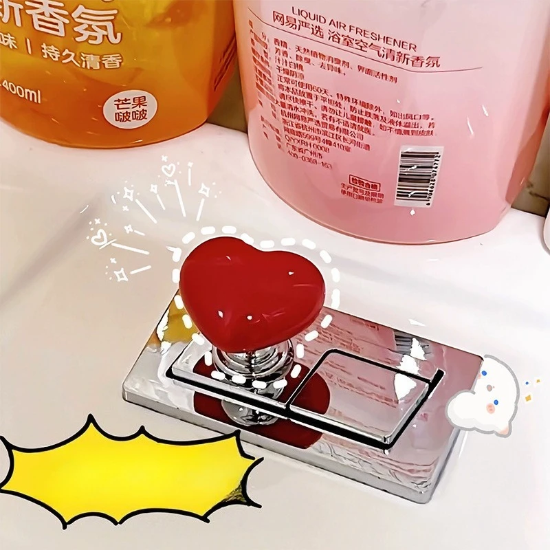 Botón de descarga de inodoro, prensatelas de inodoro con forma de corazón, botón de presión para inodoro de amor, tanque de agua de baño, manija de prensa colorida, cubierta de asiento