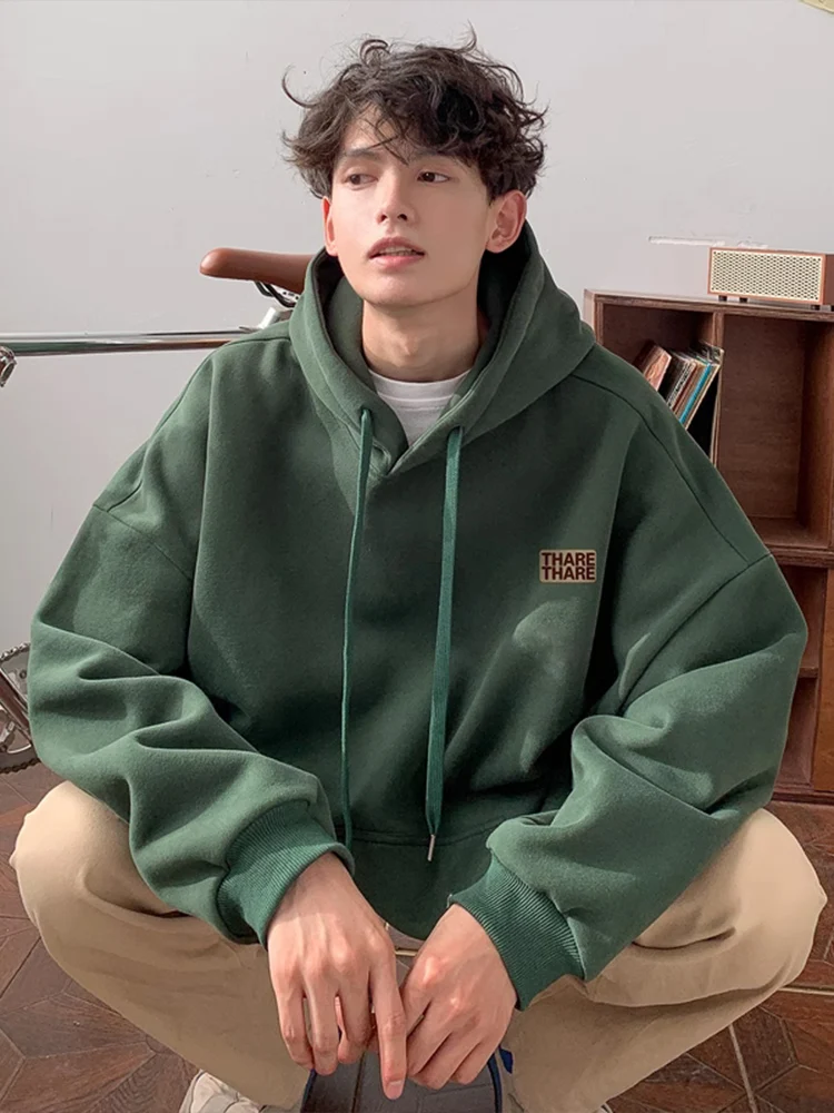 

Oversize American Style Hoodie Men's Loose Fit Large Collar Sweatshirt Green Color Casual Wear Spring Autumn Winter Season