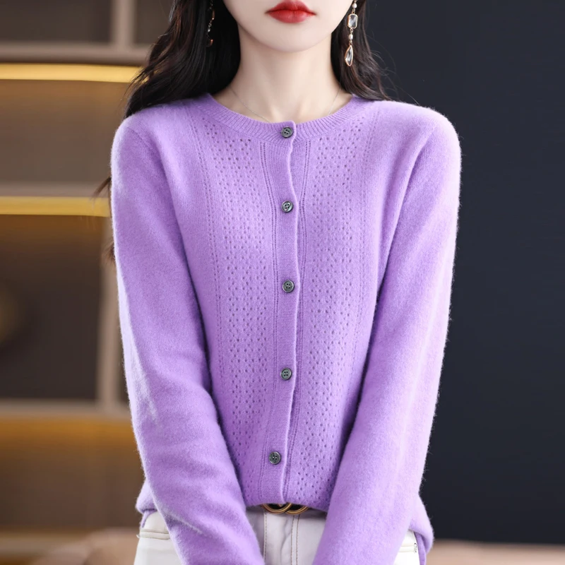 

Fall/winter New short cardigan women's round neck sweater hollowed out with knitted wool coat.