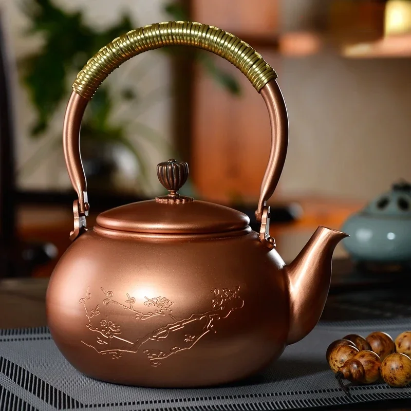 Copper Kettle, Pure Purple Copper, Handmade Thickened Health Preserving Kung Fu Brewing Teapot, Tea Set, Copper Ware Without