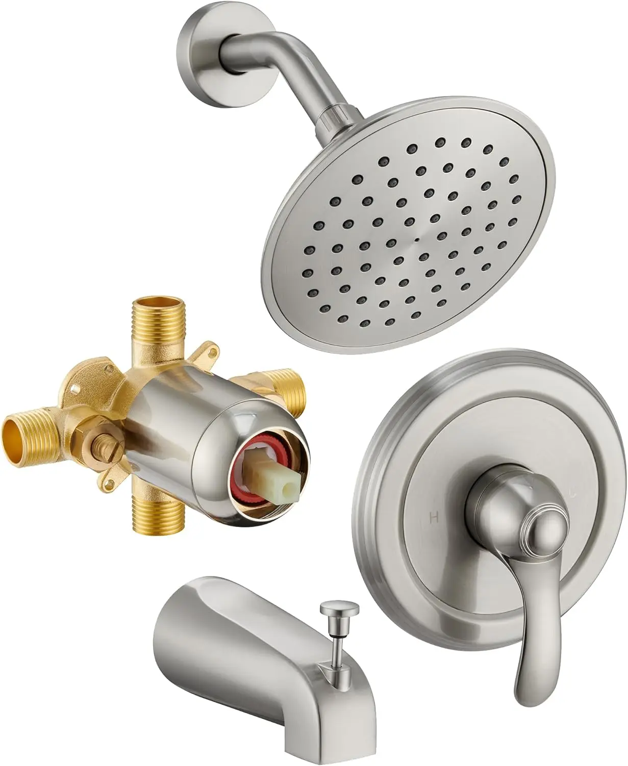 

Brushed Nickel Tub Shower Faucet Set with 6-Inch Rain Head, Single-Handle Trim Kit and Touch-Clean Feature