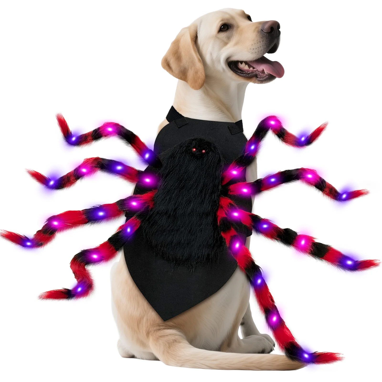 Disfraz de Halloween para perros de raza grande, disfraz de araña para perros con 64 LED, divertidos disfraces de perros de Halloween para cosplay de fiesta de Halloween (rojo)