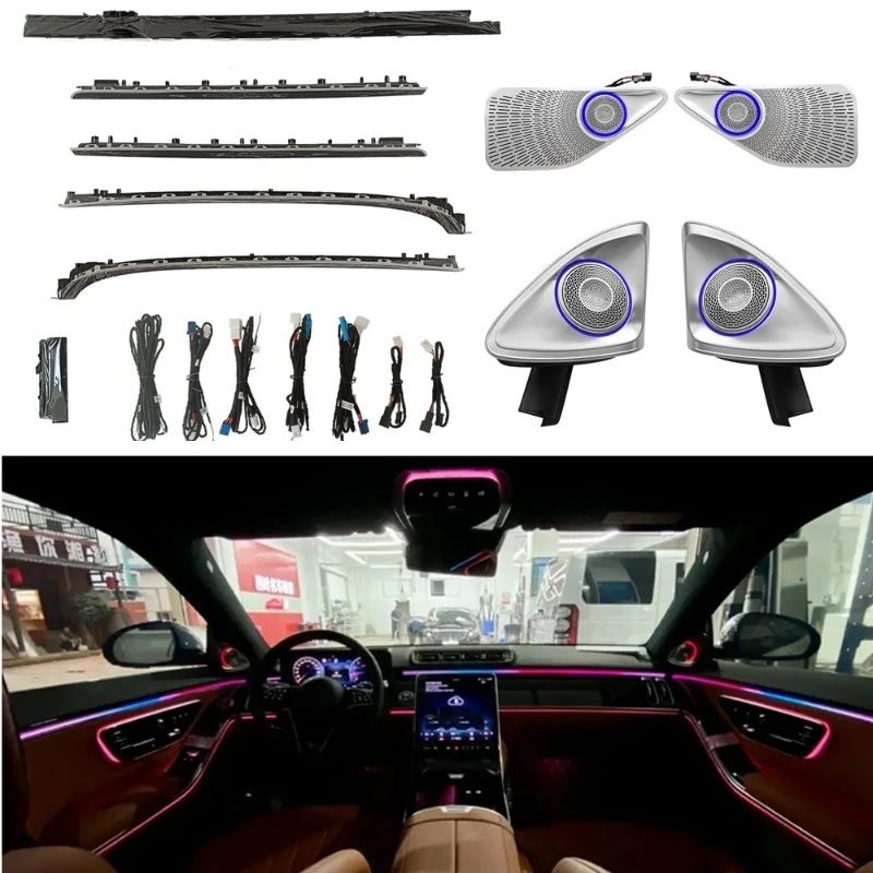 64 Color Dynamic RGB Interior Atmosphere Lamp, Active Decor Ambient Light Strip Fit 2021-2022 W223 Sedan Car Interior Refit Ligh