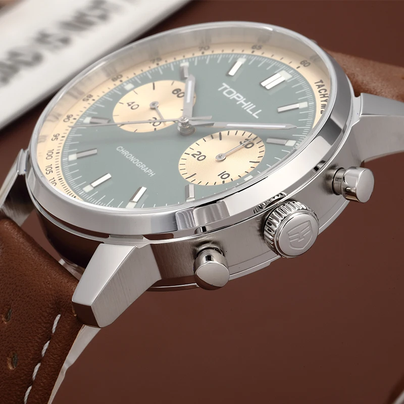 TOPHILL Chronograph Watch Racing Watch Seagull 1963 Watch ST19 Movement Sapphire Crystal  Military Limited