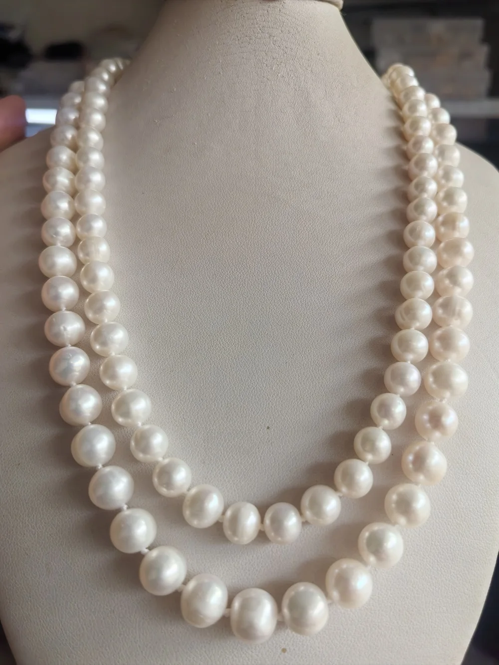 new Double row seawater Genuine 8-9mm 9-10mm Natural akoya white AAA Round Pearl Neck 18 '' 14k gold clasp