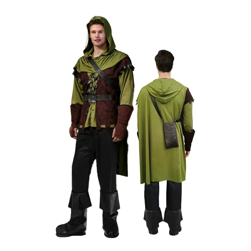 Disfraz de Arquero Medieval Robin para Hombre, Traje de Guardabosques con Capucha para Fiesta de Halloween, Disfraz de Príncipe del Bosque Renacentista