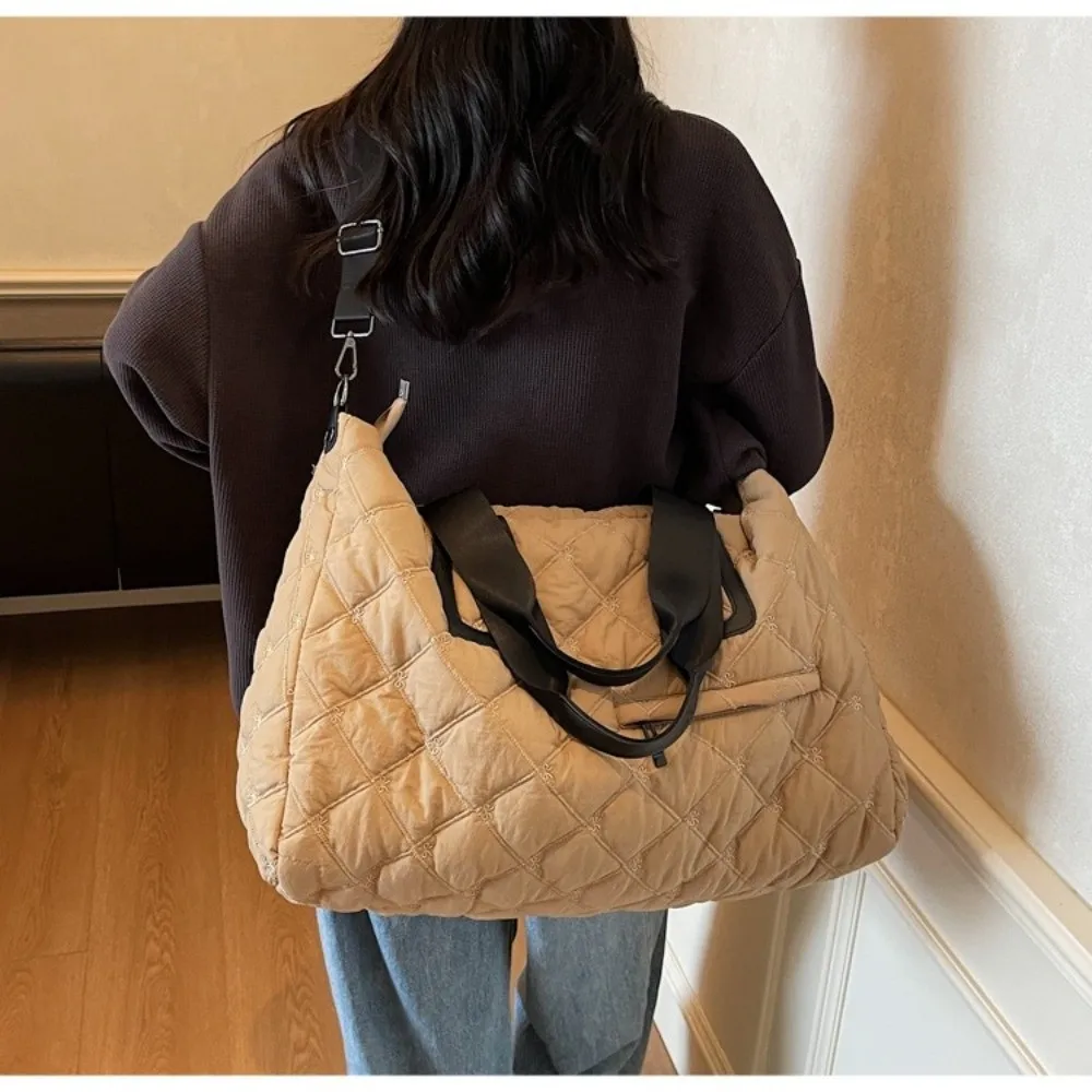 

Casual Large Capacity Tote Bag Diamond Grid Pattern Waterproof Shoulder Bag Canvas Lightweight Handbags Women