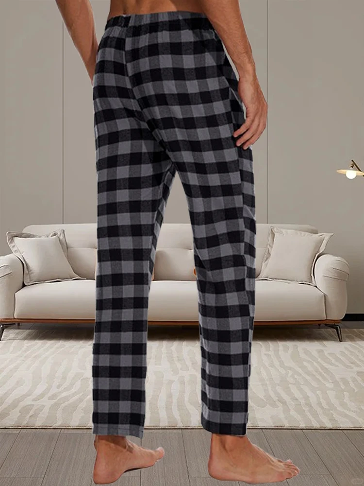 Men\'s plaid pajama pants home leisure loose straight pants comfortable leisure home three pairs of pants