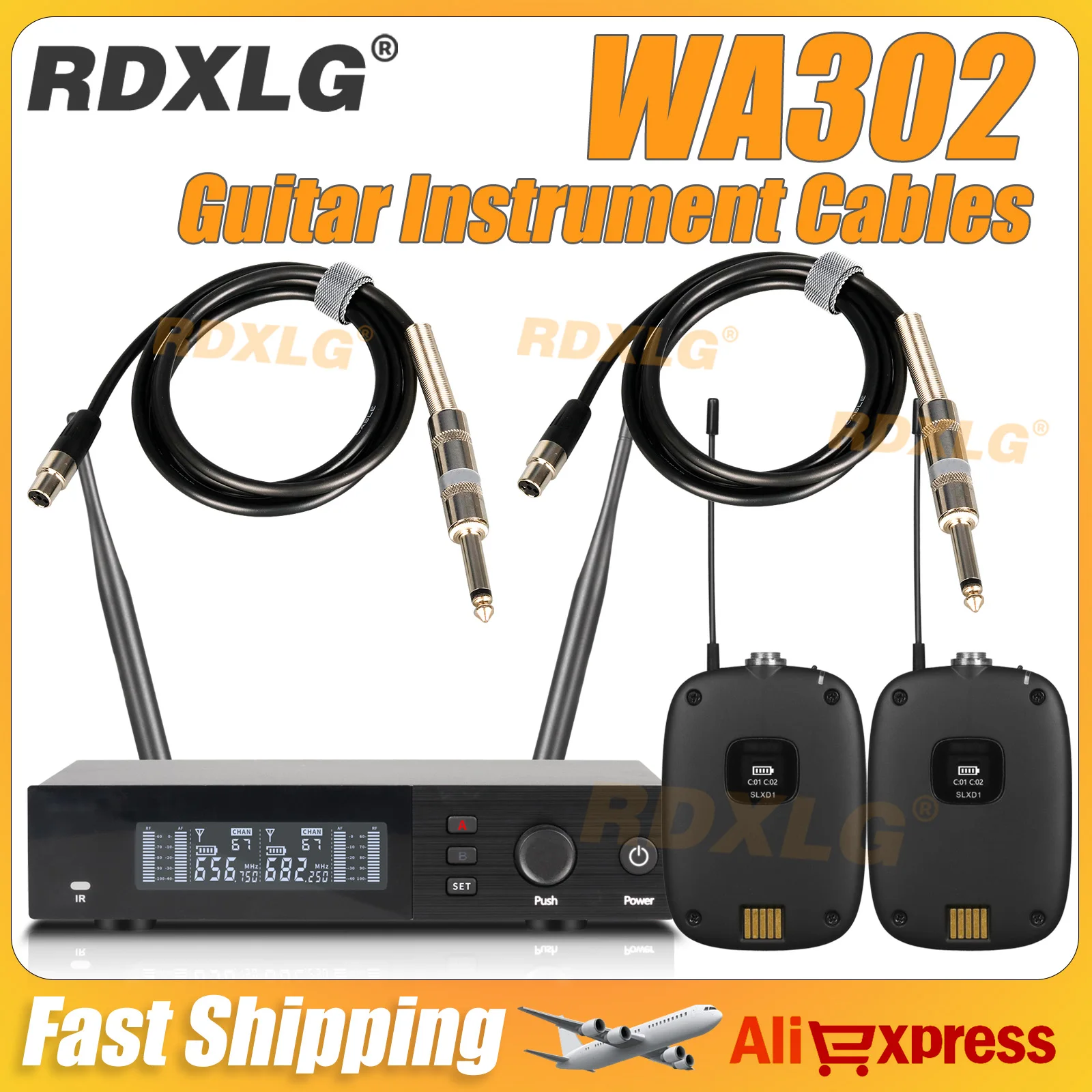 RDXLG SLXD4 WA302 Instrument Cables Professional Dual Channel Guitar Bass Wireless System Transmitter And Receiver ,For Band