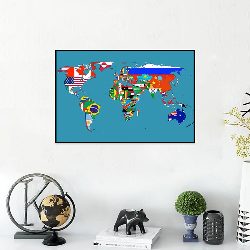 59x42cm Small Spray Canvas World Map Classic Edition Map of The World Posters Prints for School Classroom Office Supplies