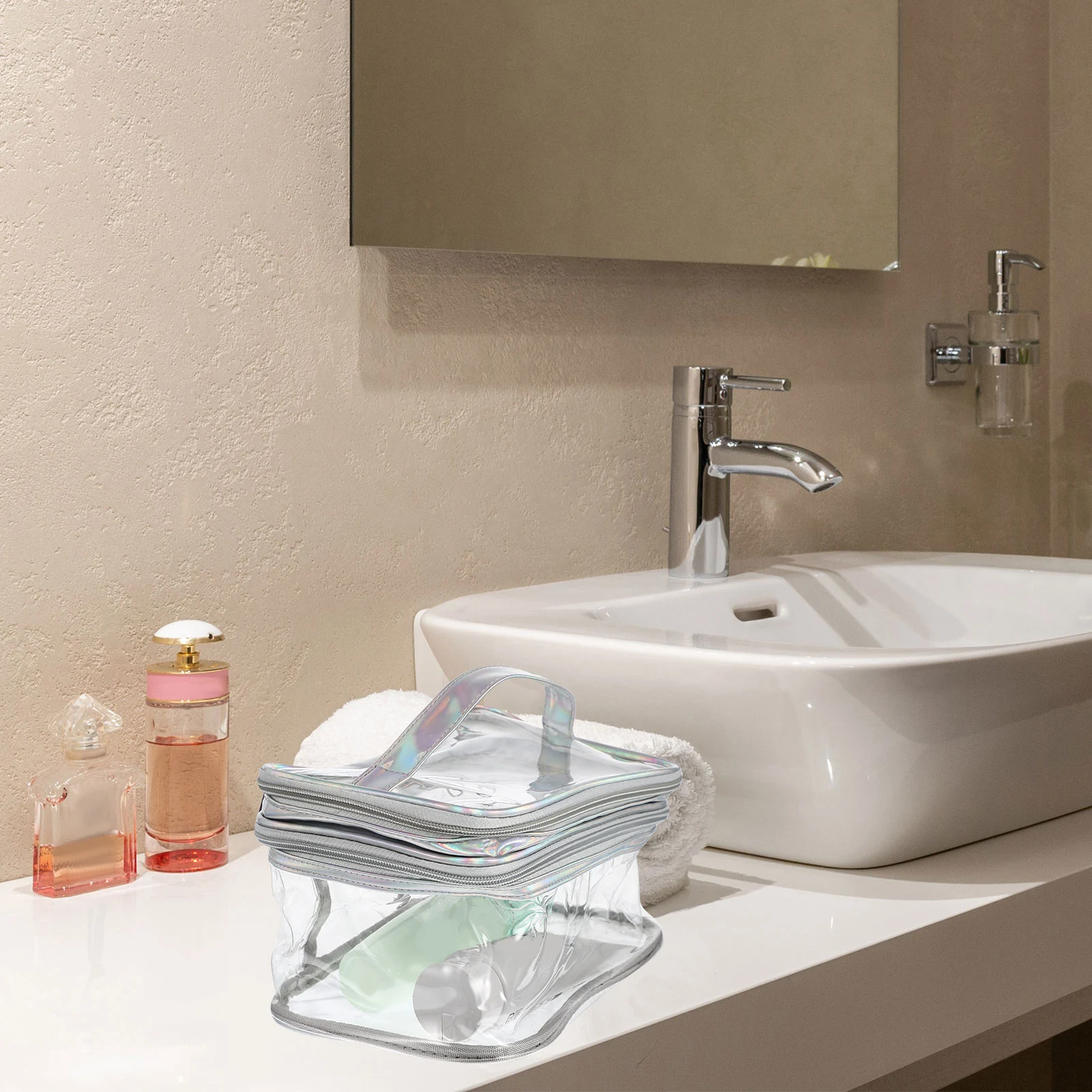 

Clear Large Capacity Double Layer Makeup Storage Bag Portable Waterproof Toiletry Pouch Travel Organizer Case for Women