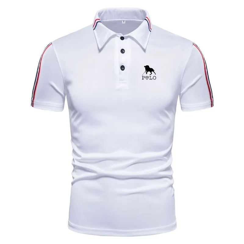 Brand new Summer men\'s short sleeved lapel polo shirt with fashionable printed slim fit T-shirt