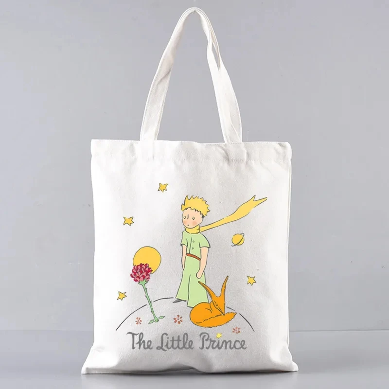 2Pcs Y2K Art Harajuku Women\'s Tote Cosmetic Bag Fashion Little Prince Earth Space Shoulder Bag Eco Large Capacity Shopping Bag