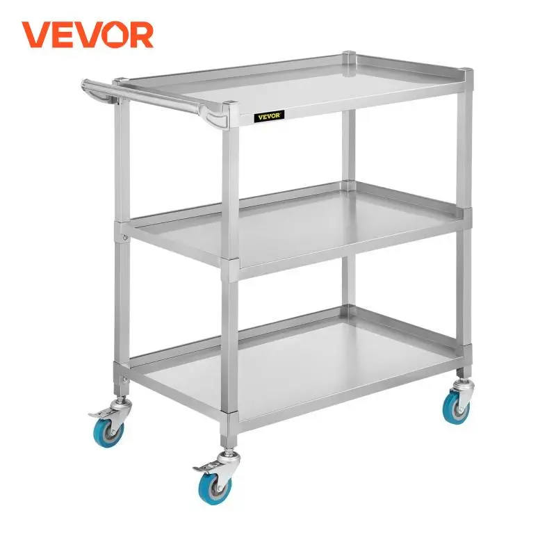 VEVOR Lab Utility Cart 500 libbre di capacità di peso carrello di rotolamento 3 ripiani clinica Mobile robusto carrello da laboratorio con struttura in acciaio inossidabile