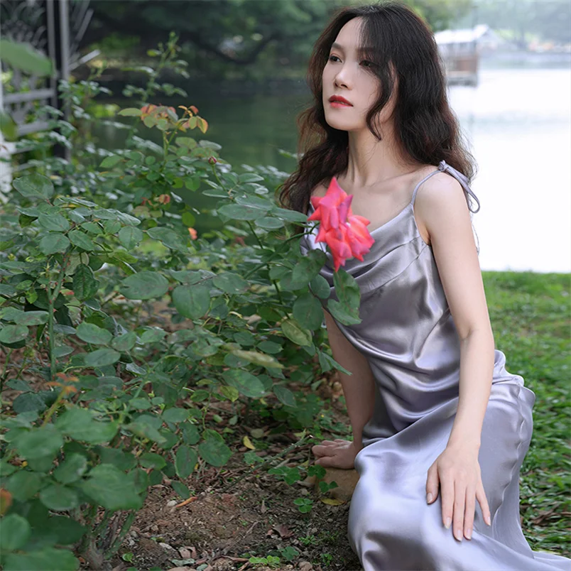 ファッション10色展開 サテン ヴィンテージ風 スリップ ロングドレス 韓国風 エレガント パーティー キャミソールドレス レディース スリム Aライン ワンピース